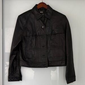 Danier Black Leather Button-Front Jacket